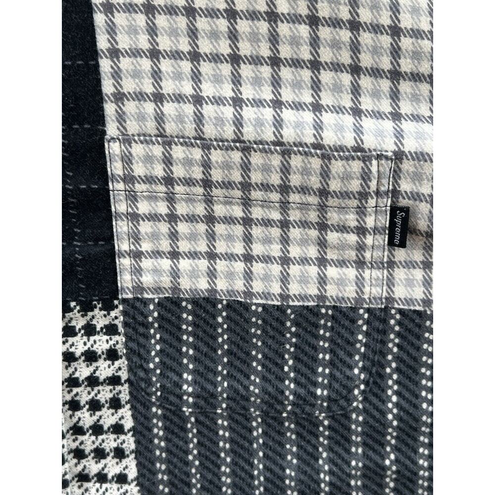 Supreme Patchwork Black Flannel Button Up Shirt F… - image 4